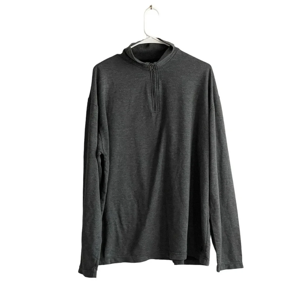 Polo Ralph Lauren Polo Shirt Men XL Gray Long Sleeve Polyester 1/4 Zip Mock Neck